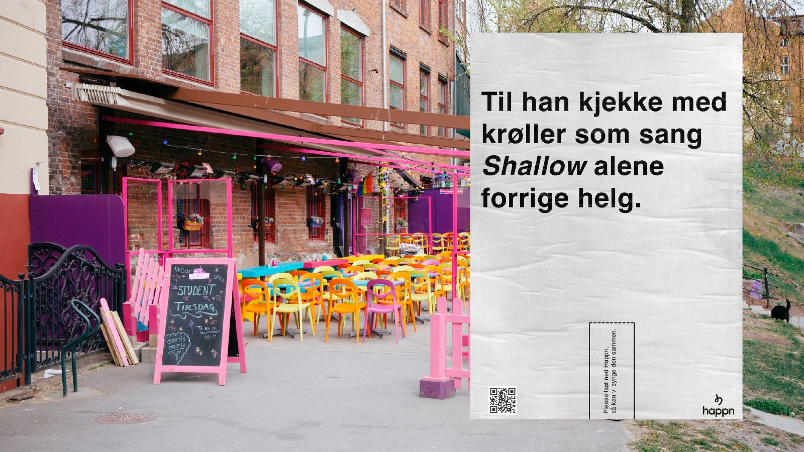Typografisk plakat: Til han kjekke med krøller som sang Shallow alene forrige helg