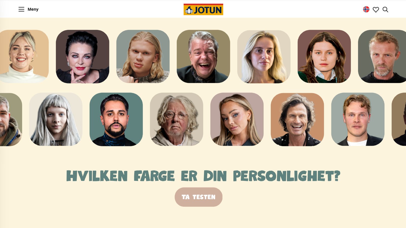 Forsiden av testen: Hvilken farge er din personlighet? med kjente fjes